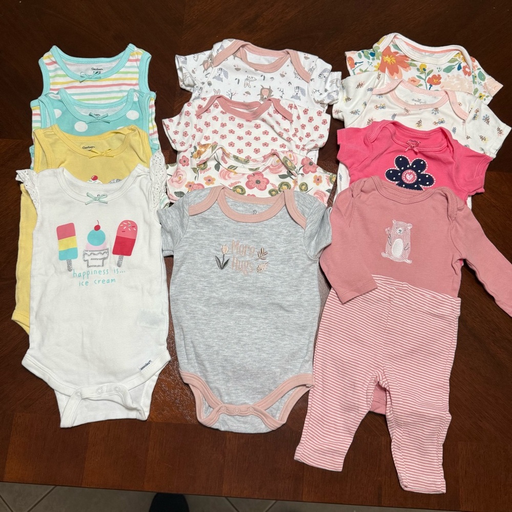 Colorful Baby Bodysuits Collection Bundle of 13 Pieces 0-9 Months
